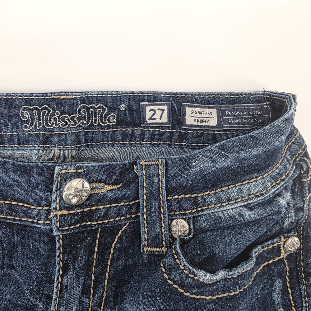 Miss Me Signature Skinny Jeans Distressed Embroidered Embellished Size 27
